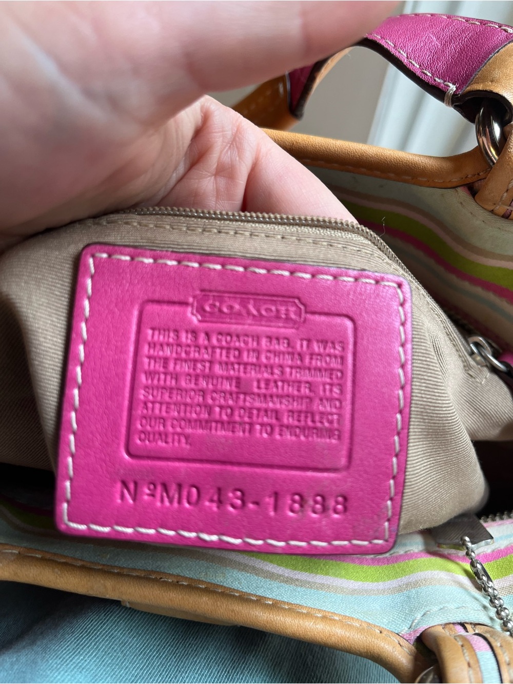 Coach Pink, Cream & Green Striped Soho Shoulder Bag with Tan Trim - Picture 8 of 8